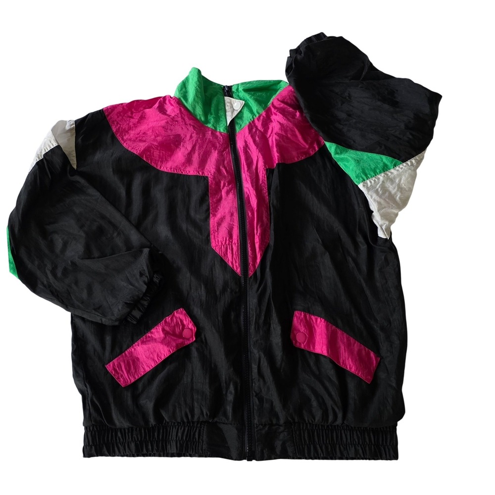 Vintage 90s Colorblock Nylon Windbreaker Milano Petite Med Neon Pink Track